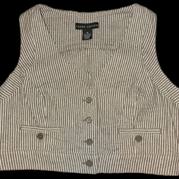 Larry Levine Tops - Larry Levine Women Brown Railroad Stripe Crop Vest M